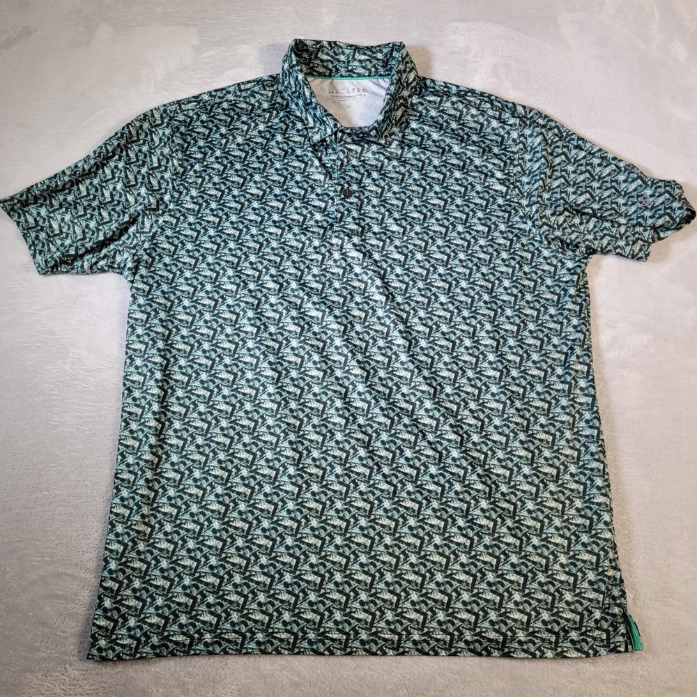 Maelreg Shirt Men XL Green Geometric Abstract Golf Performance Polo Short Sleeve